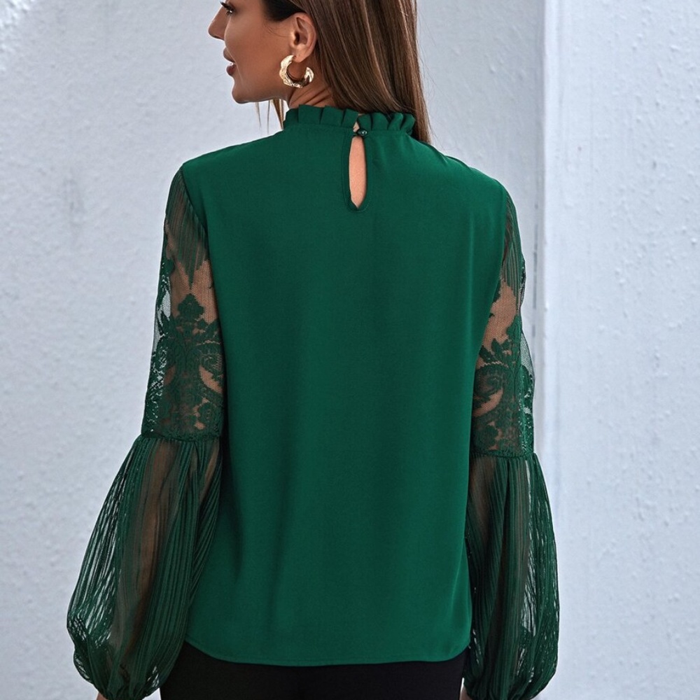 Green sheer sleeve lace long sleeve Top - Picture 10 of 11